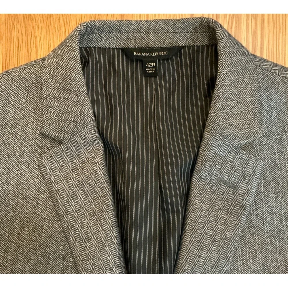 Banana Republic Marzotto Super 110s Wool Blazer 42R Gray‎ Herringbone Slim Fit